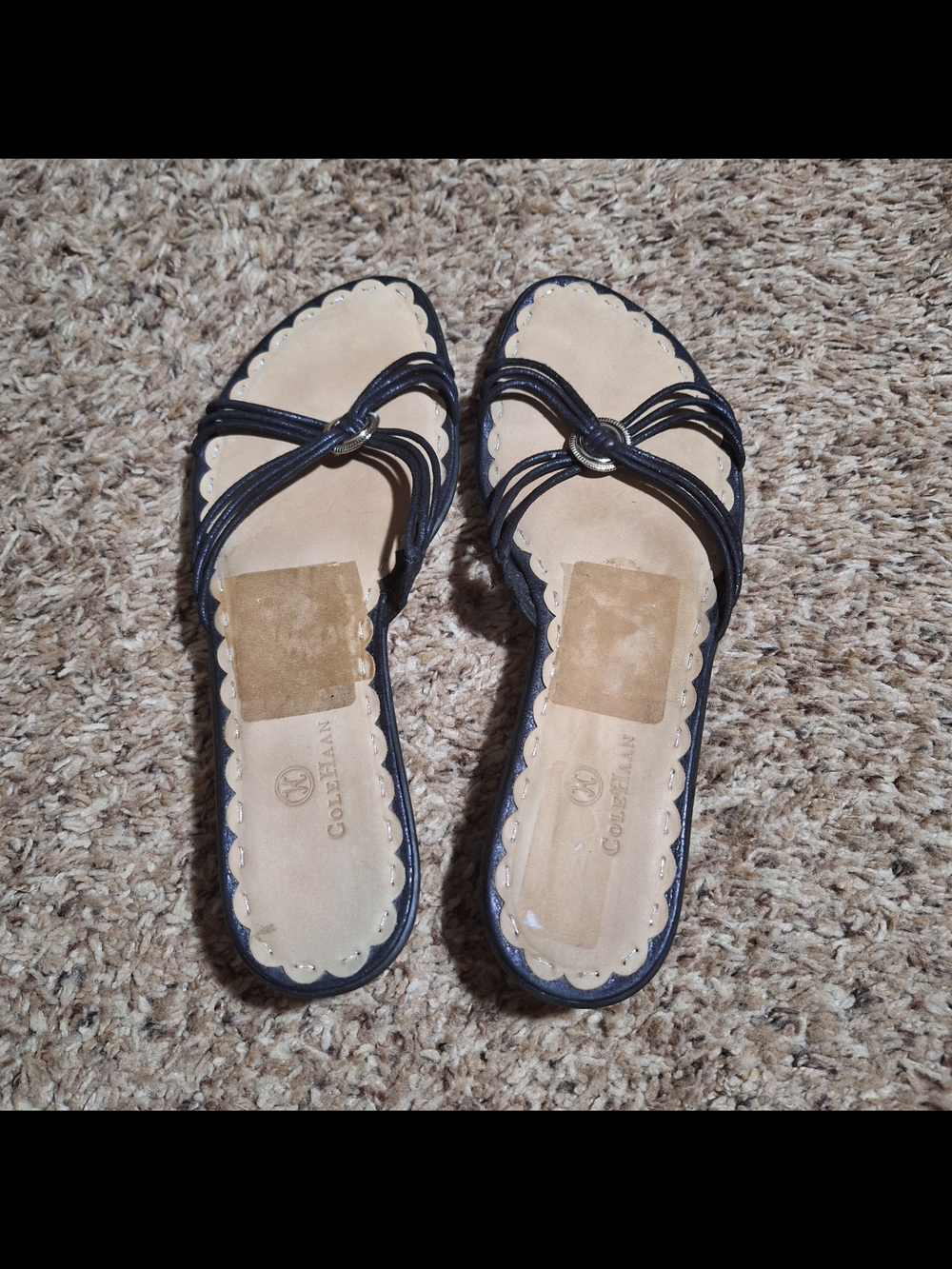 Cole Haan Nike Air Strappy Scalloped Slide Sandals Size 8.5 Black Metallic - Picture 2 of 8